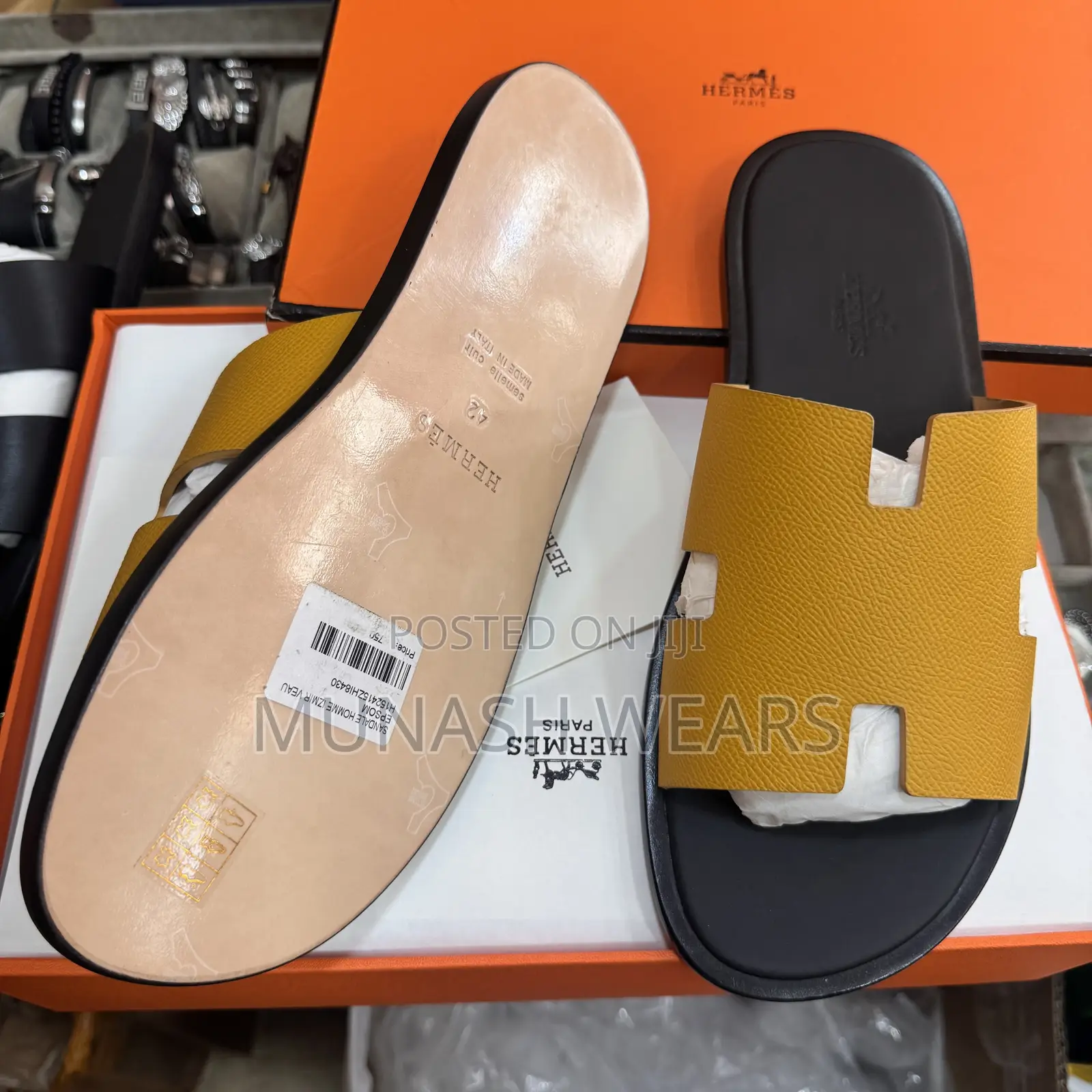 Original Hermes Slipers Available in Black and Yellow