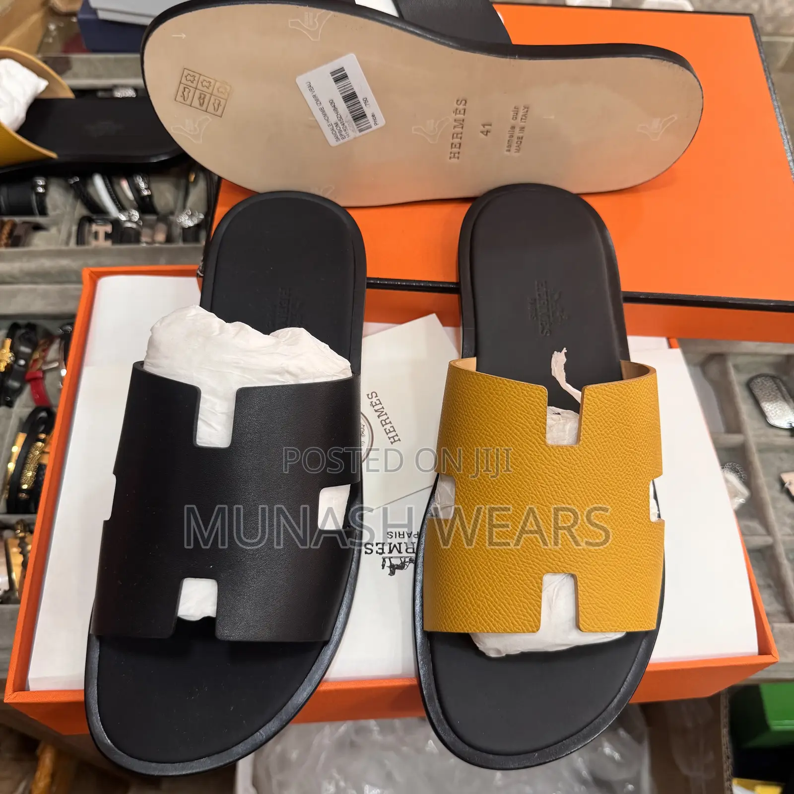 Original Hermes Slipers Available in Black and Yellow