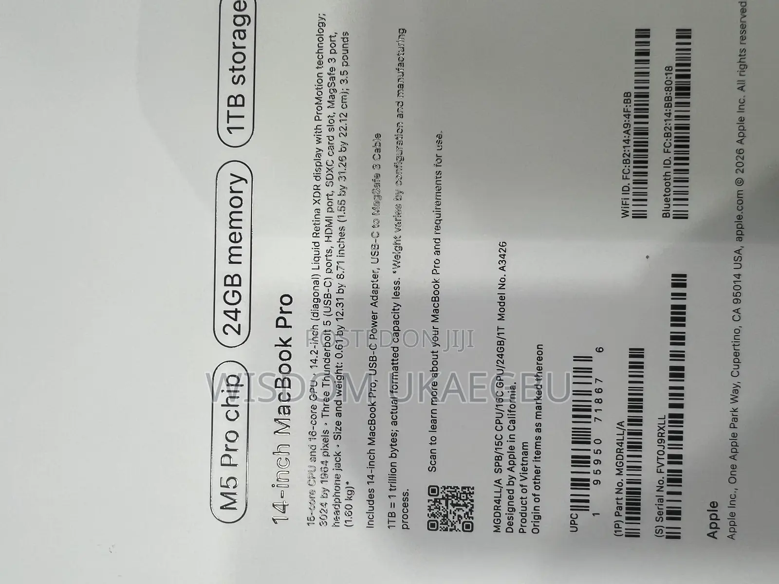 New Laptop Apple MacBook Pro 2025 M5 14-inch 24GB Apple M5 Pro SSD 1T