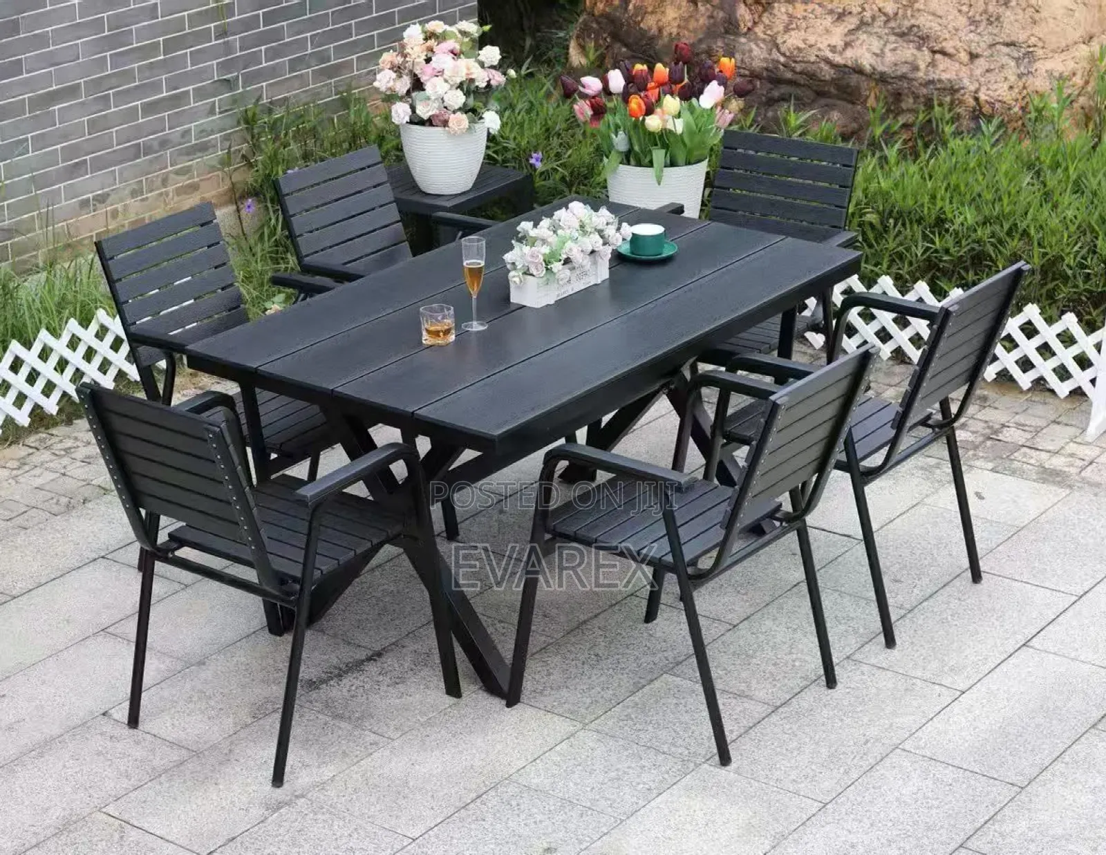 Outdoor Dining Chair Set of 6 With Table. Sun and Water Resistant.