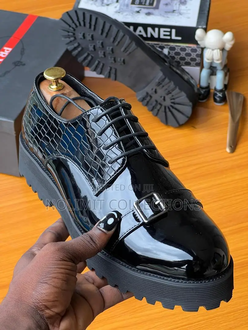 Black Patent Leather Prada Derby Shoe