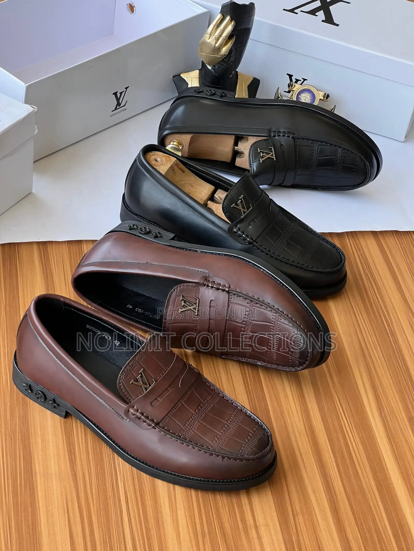 Louis Vuitton Plain Leather Croc Skin Combo Loafers
