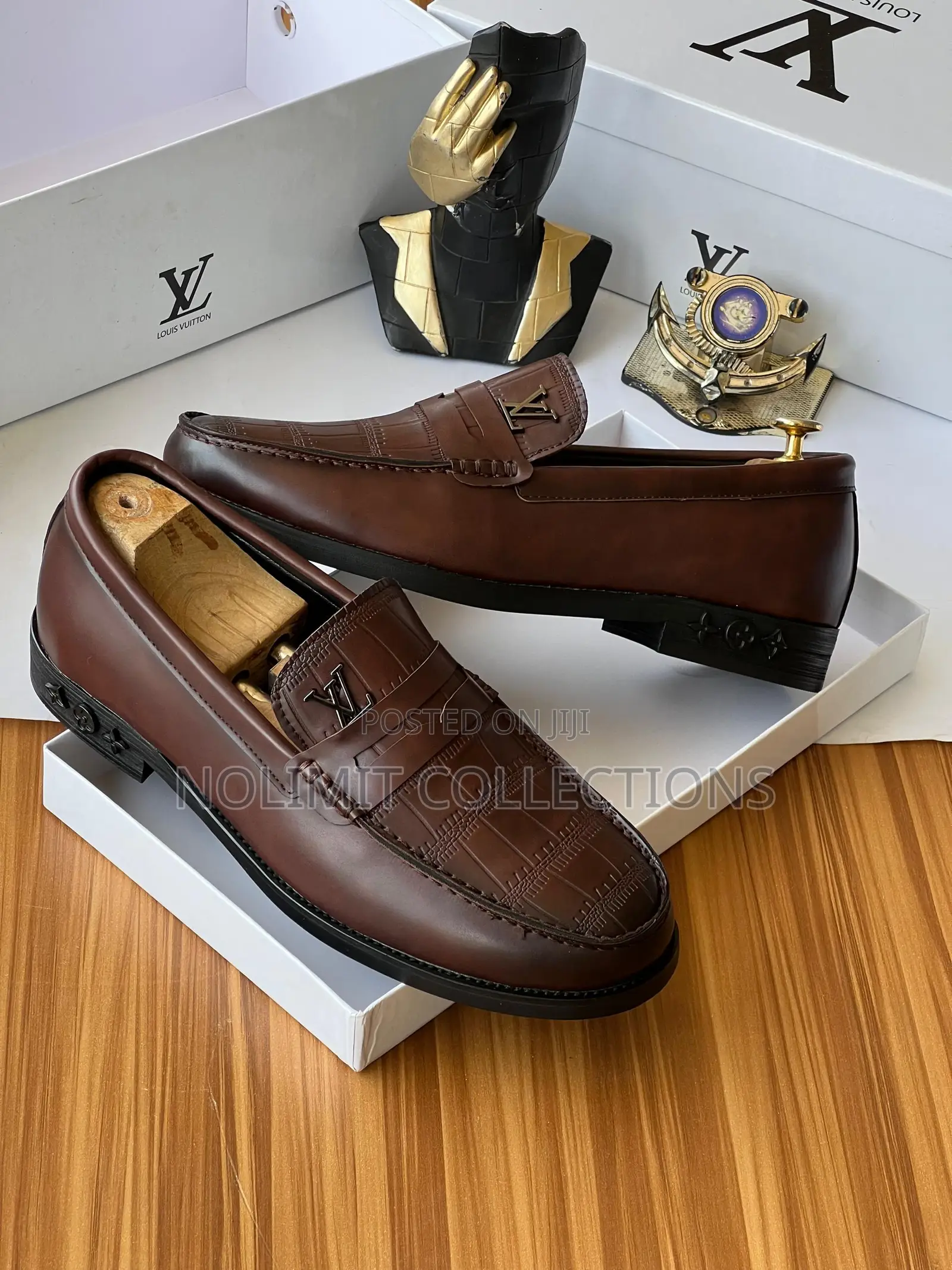 Louis Vuitton Plain Leather Croc Skin Combo Loafers