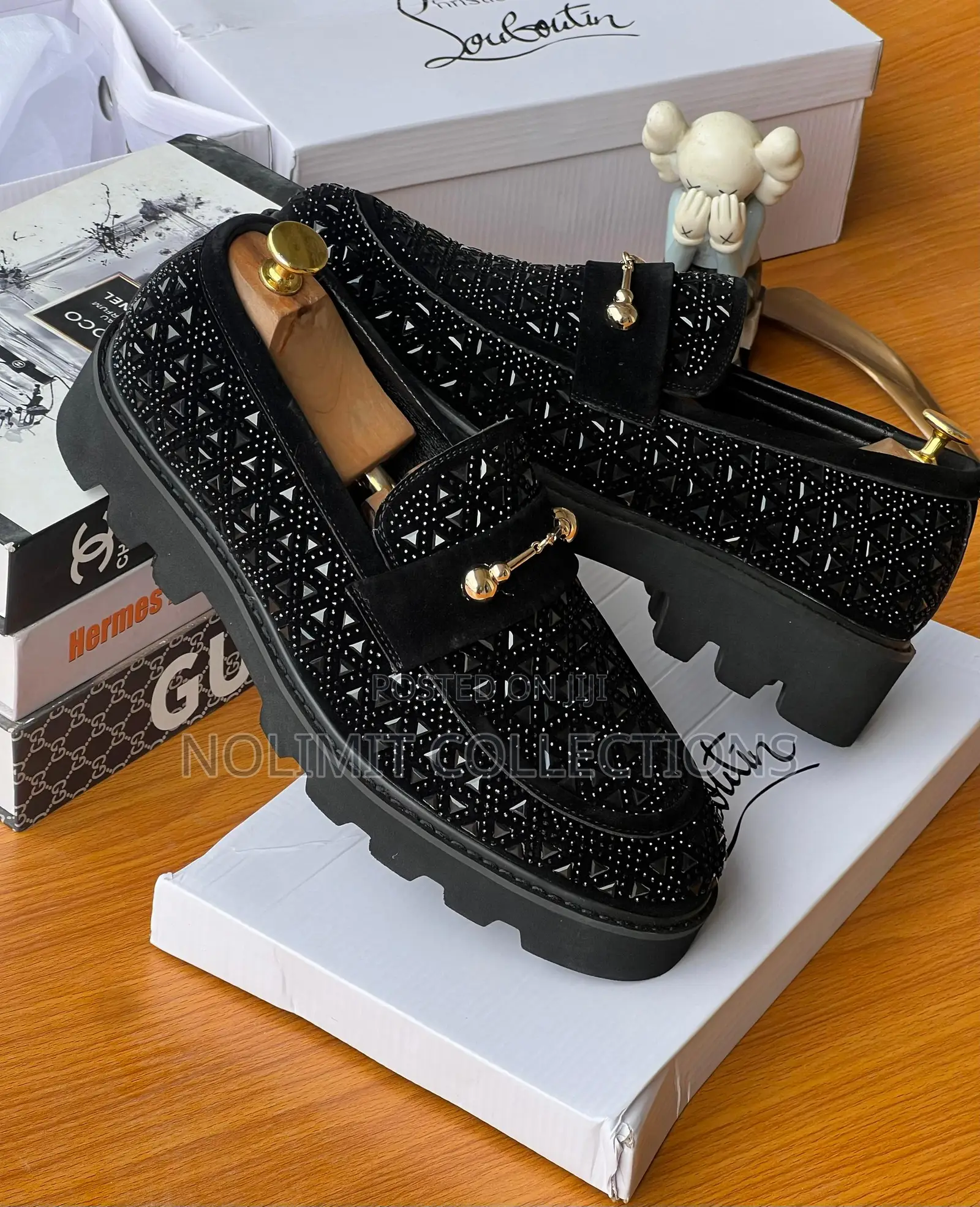 Christian Louboutin Black Studded Leather Loafers