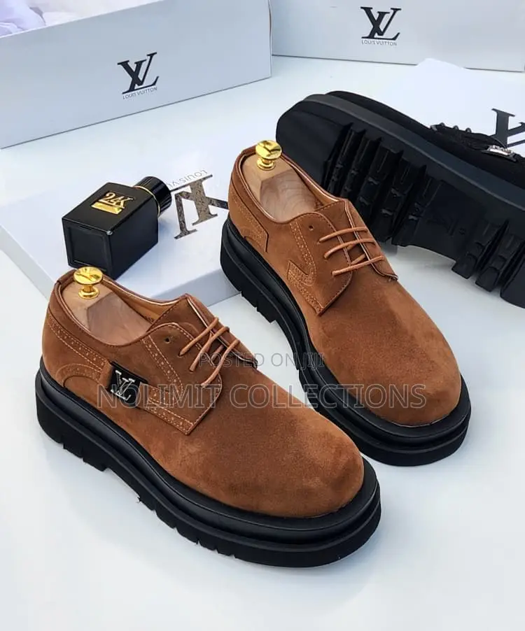Louis Vuitton Suede Leather Derby Shoes With Black Platform Soles