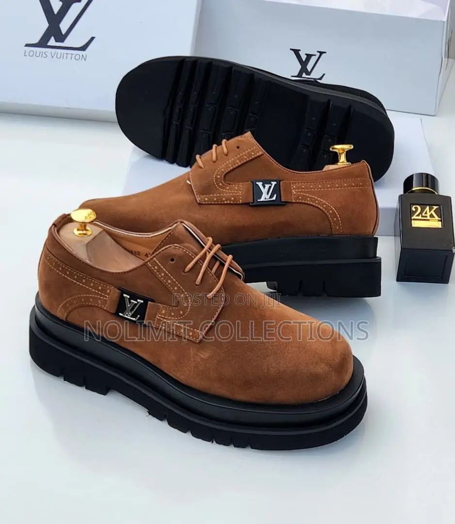 Louis Vuitton Suede Leather Derby Shoes With Black Platform Soles