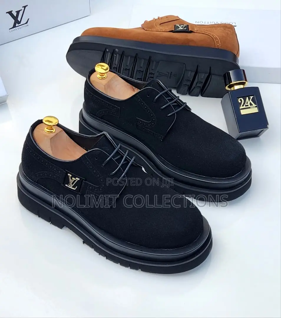 Louis Vuitton Suede Leather Derby Shoes With Black Platform Soles