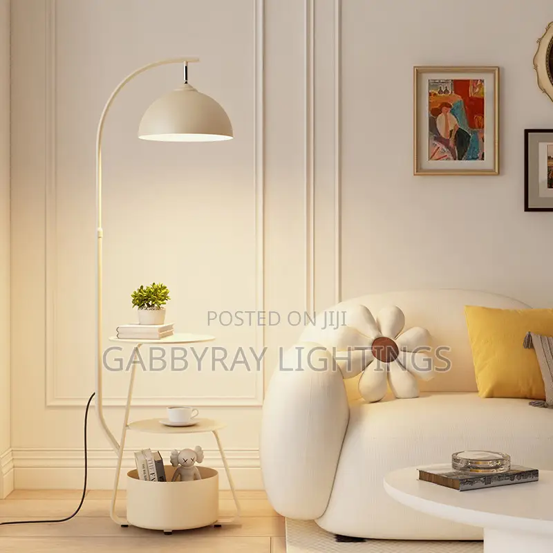 White Floor Lamp With Side Table
