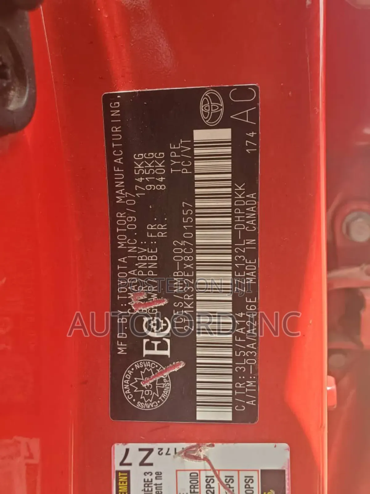 Toyota Matrix Hatchback 1.8 16V AWD 2007 Red