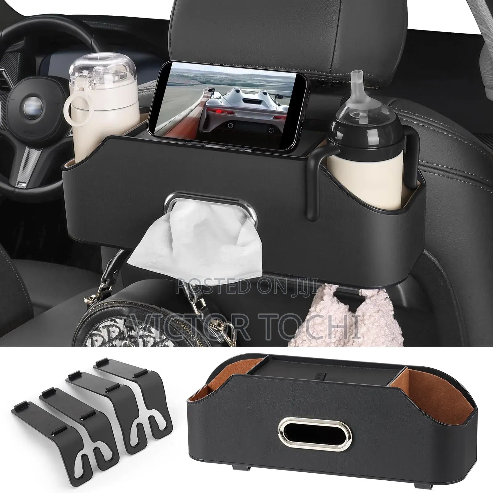 Multifunctional Car Seat Backseat Organizer and Tissue Box Holder