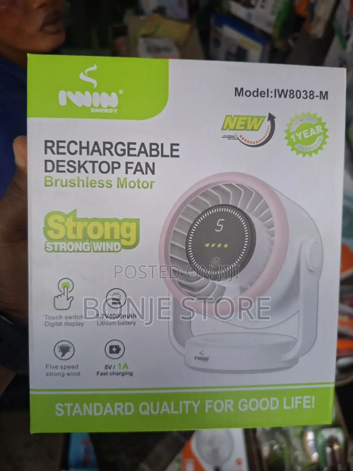 Iwin Rechargeable Desktop Fan. Model: Iw8038-M