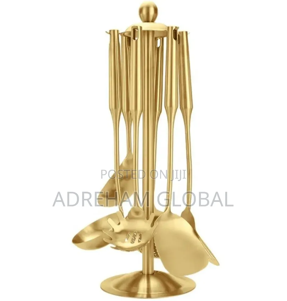 Quality 7pcs 304 Stainless Steel Golden Cooking Spoon Set.