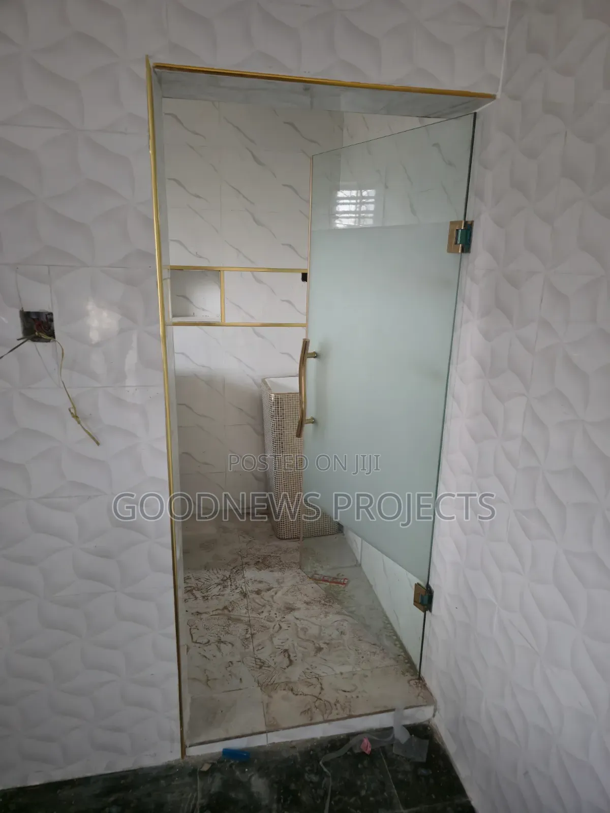 Half Frosted Glass Door With Gold Accessory