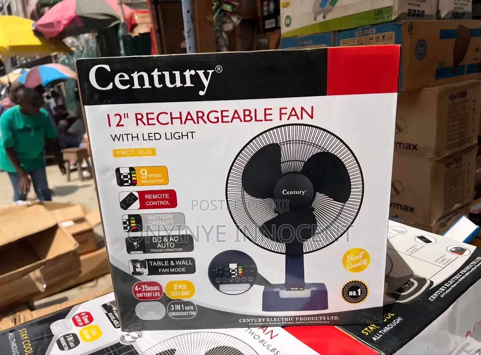 Century 12" Rechargeable Fan With Remote Control Led Light