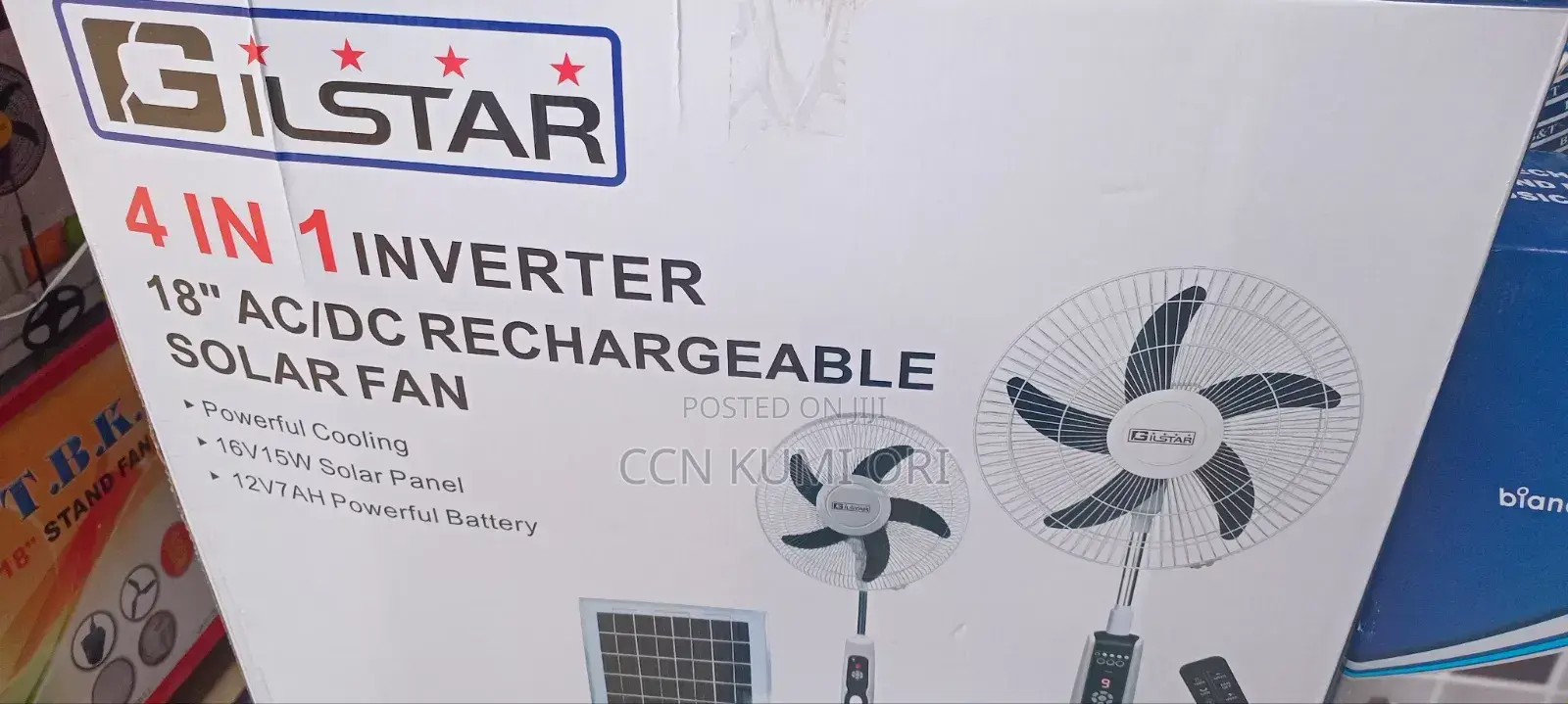 Gilstar 18-Inch Rechargeable Standing Fan, Solar Panels, and Bulbs