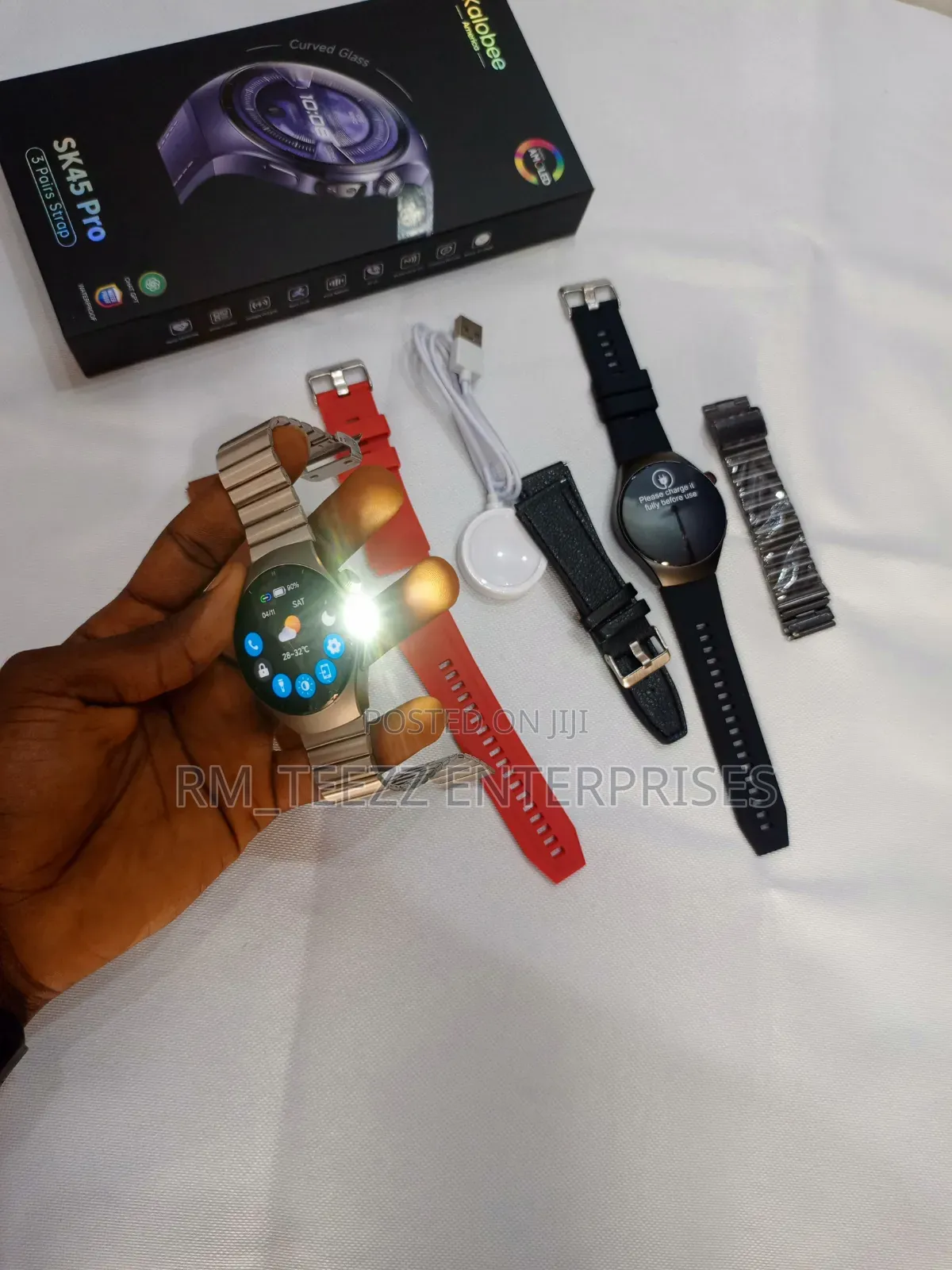 Sk45 Pro (3 Straps) Smartwatch With Strong Led Light Flashlight