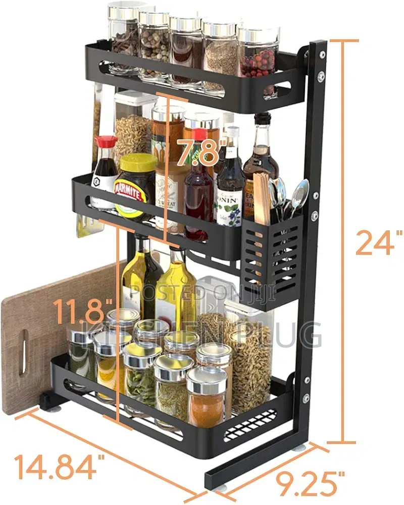3-tier Black Stainless Steel Kitchen Organizer Rack