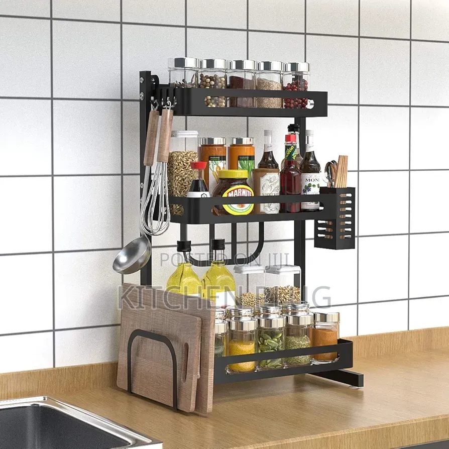 3-tier Black Stainless Steel Kitchen Organizer Rack