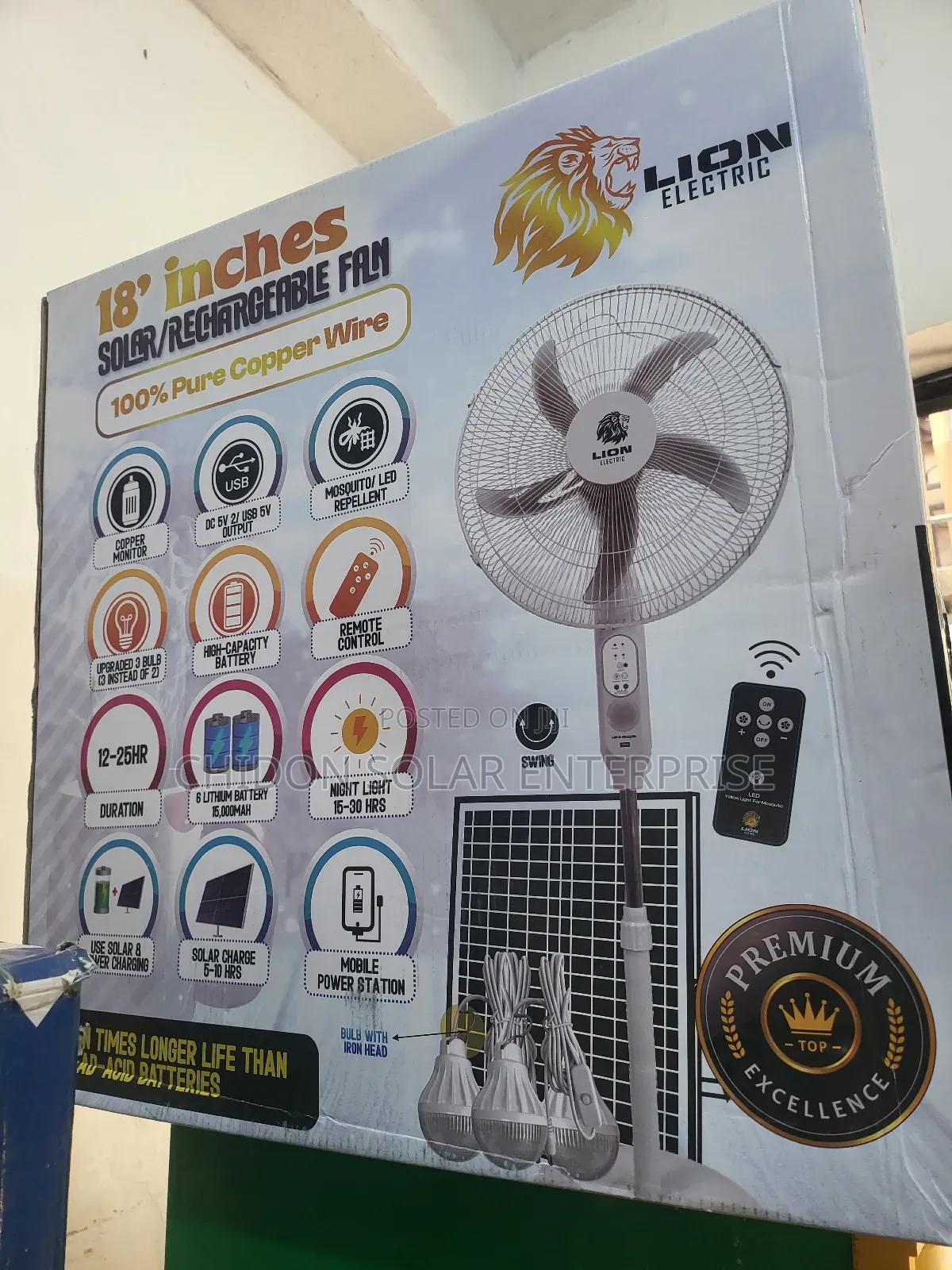 18inches Lion Solar Fan