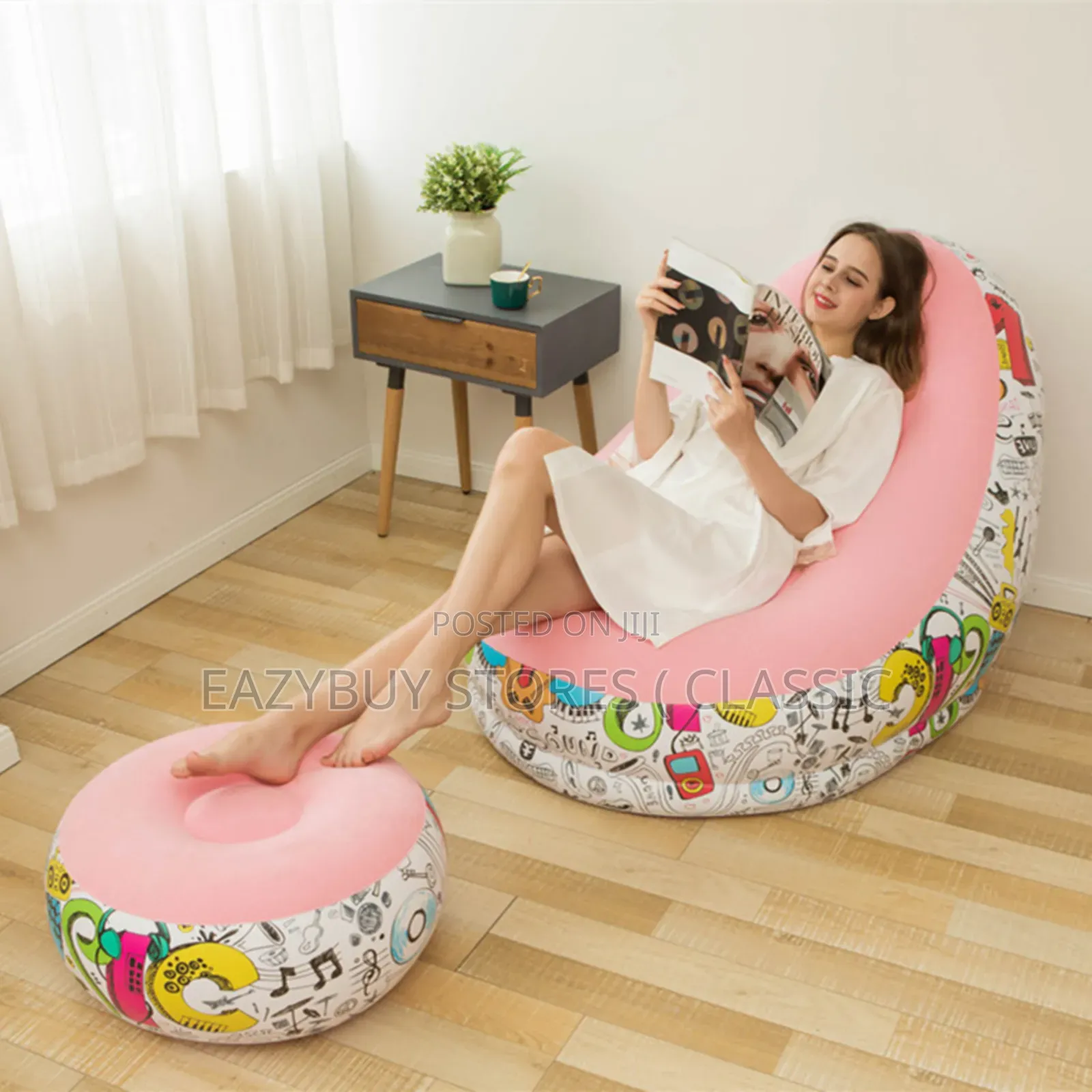 2 In1 Inflatable Sofa Chair With Flower Design