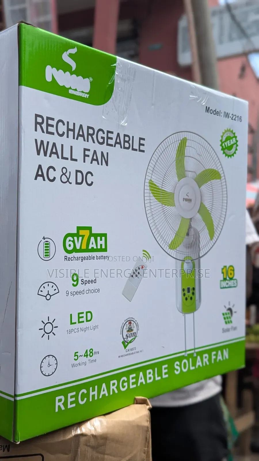 Iwin Energy Rechargeable Wall Fan (Model: Iw-2216)