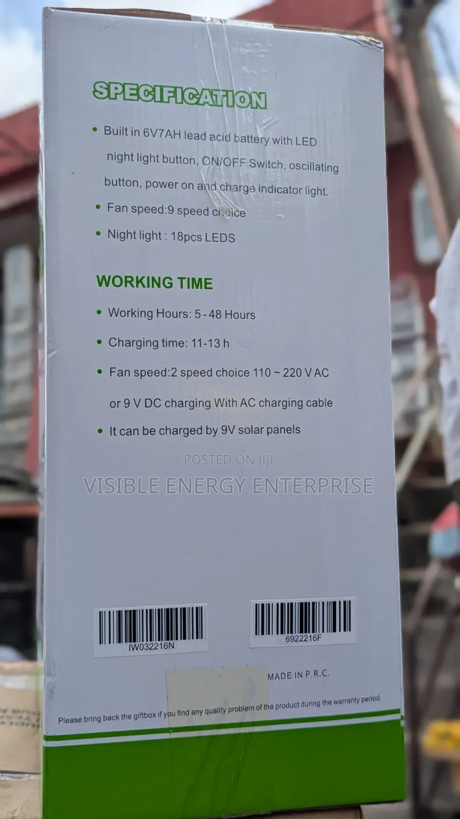 Iwin Energy Rechargeable Wall Fan (Model: Iw-2216)