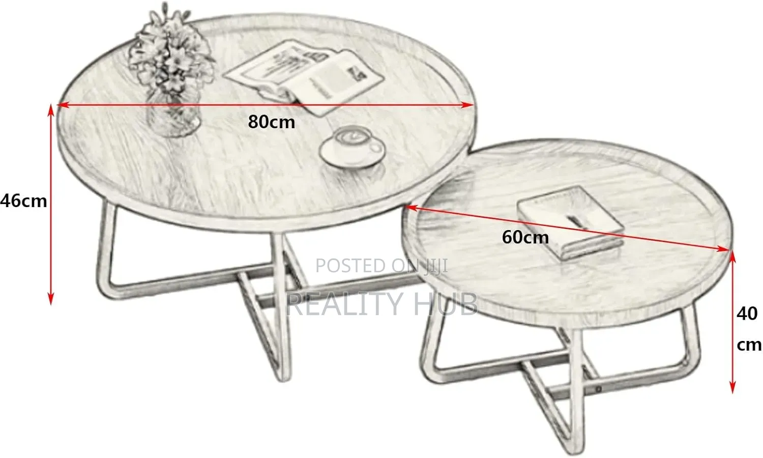 Round Industrial Coffee Table - (Color : Walnut, Size : 1set 80+60