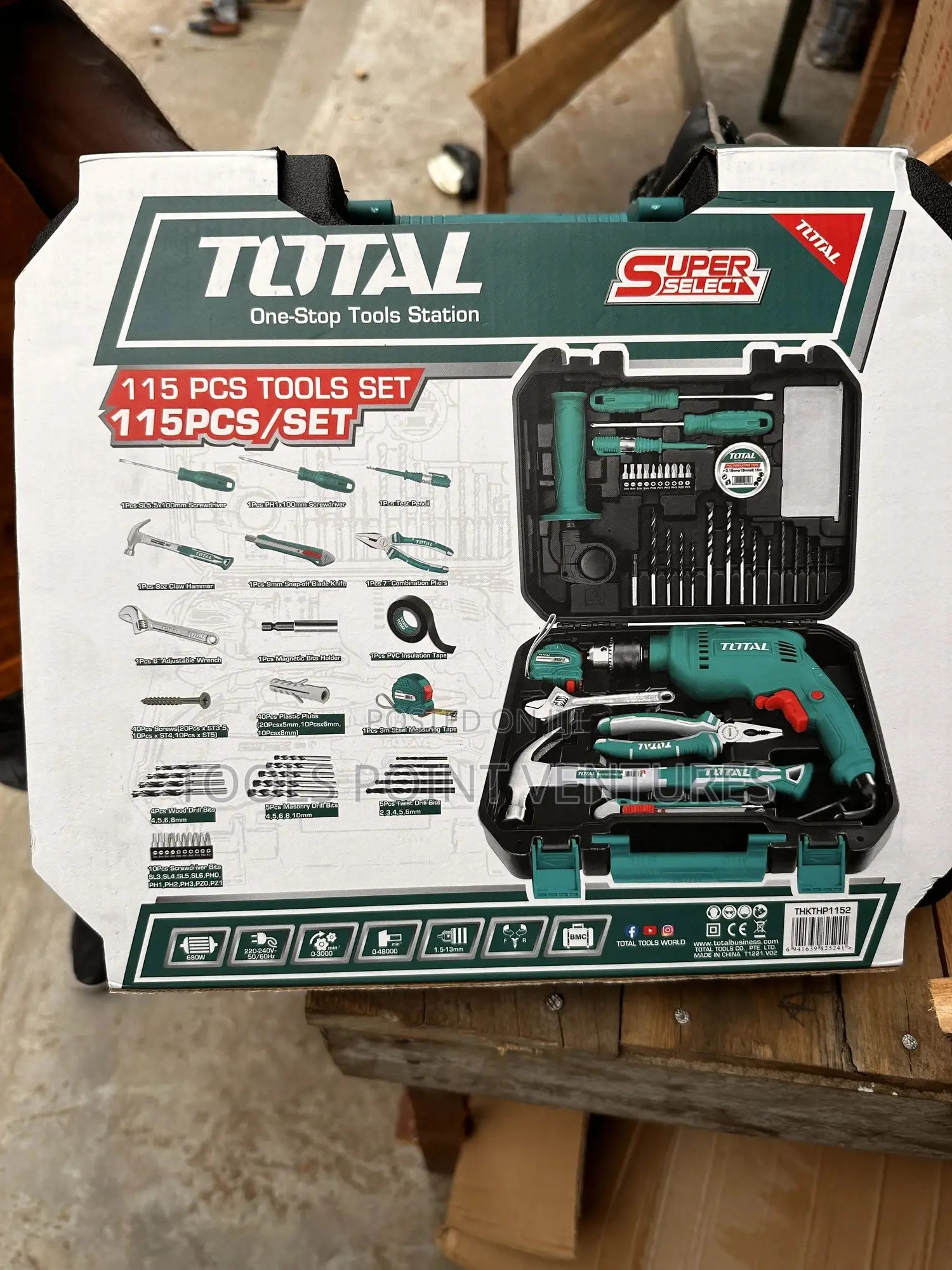 Total 115pcs Toolset With 680w Impact Drill.