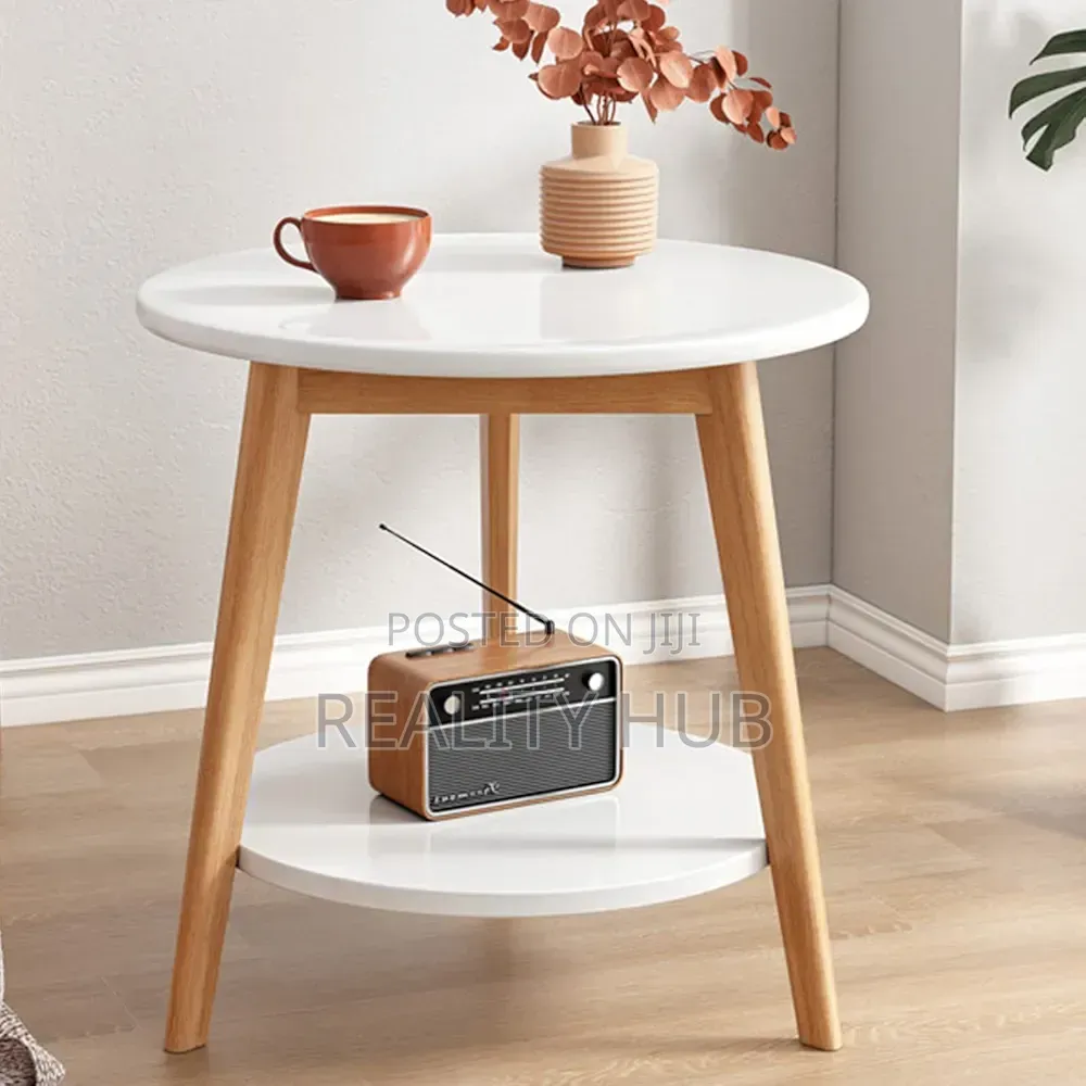 2-Tier Round Wood End Table for Living Room Storage Size 48cm 70cm