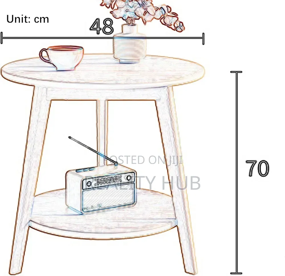 2-Tier Round Wood End Table for Living Room Storage Size 48cm 70cm