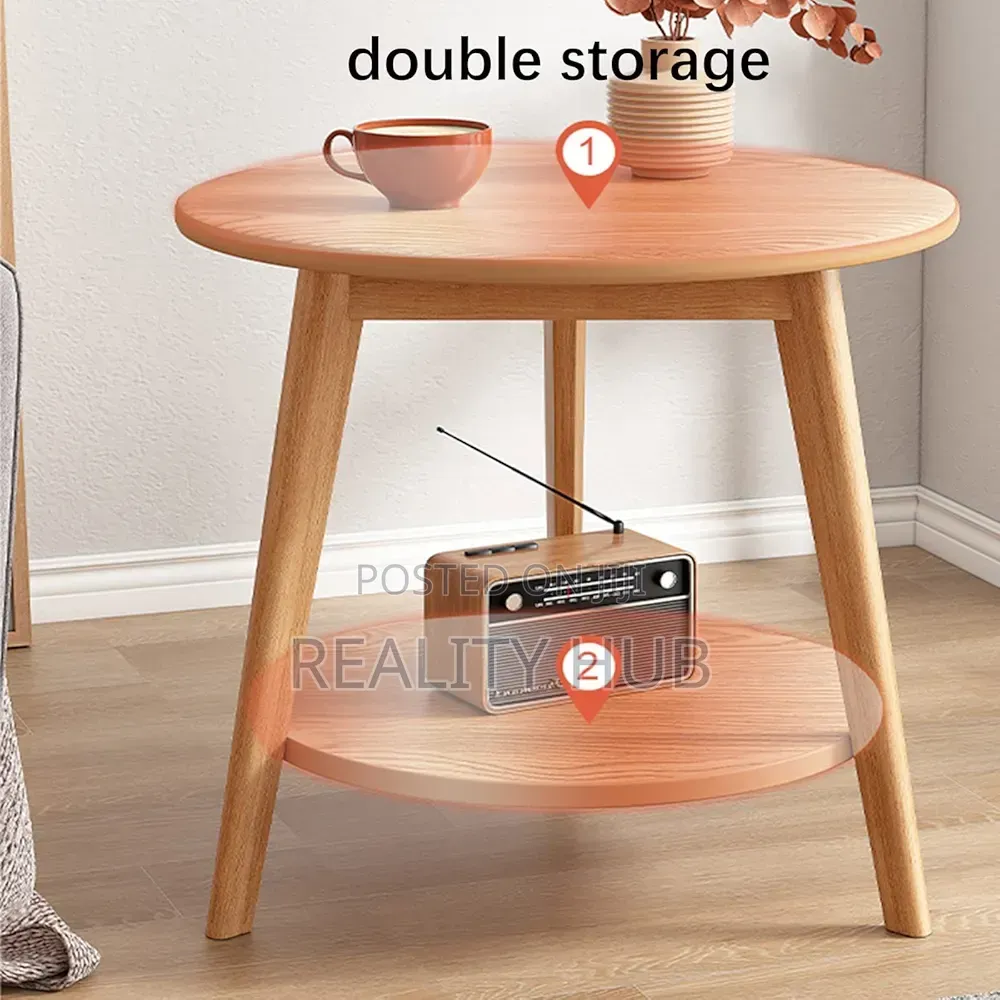 2-Tier Round Wood End Table for Living Room Storage Size 48cm 70cm