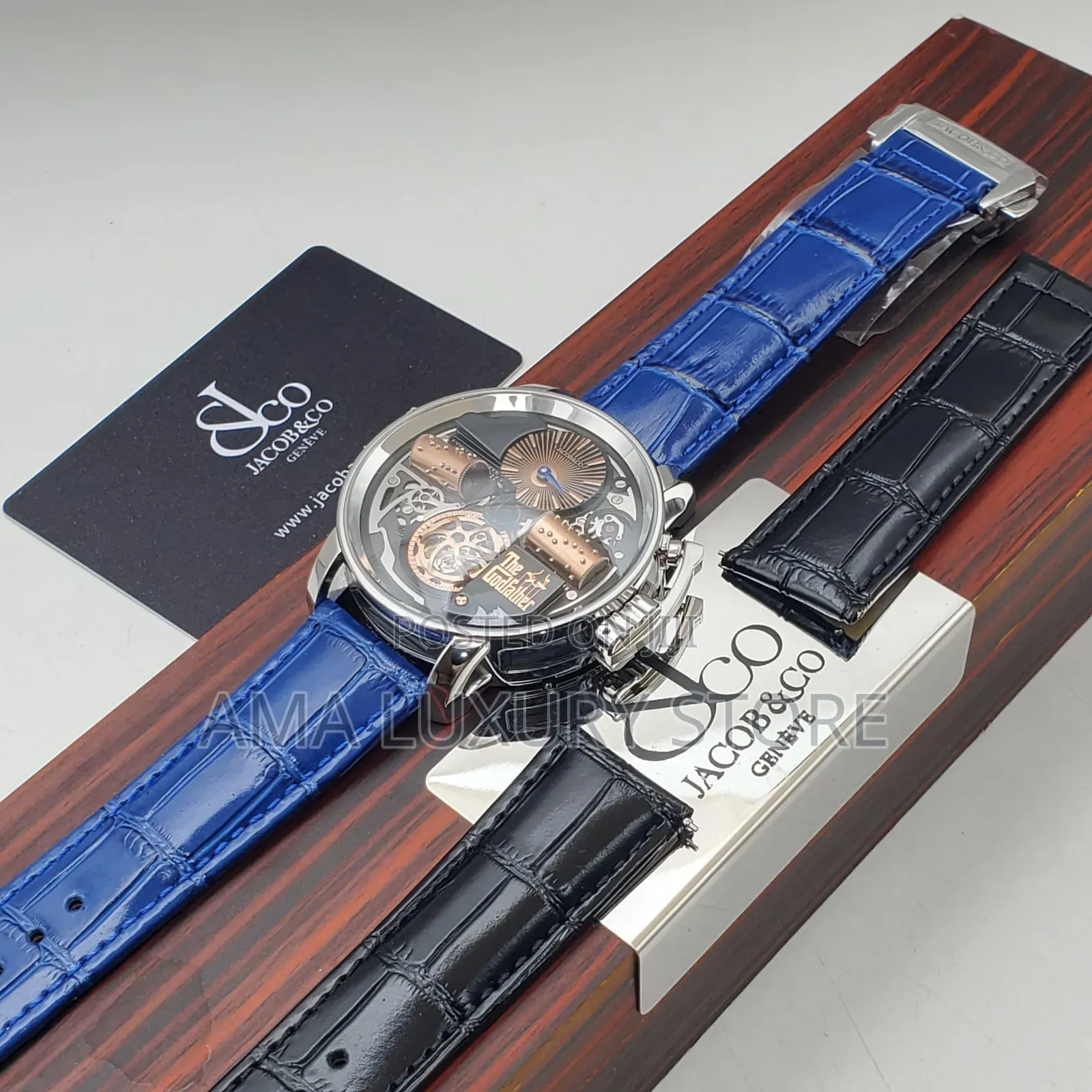 Jacob And Co Genuine Leather Men's Luxury Wristwatch (With Extra Strap