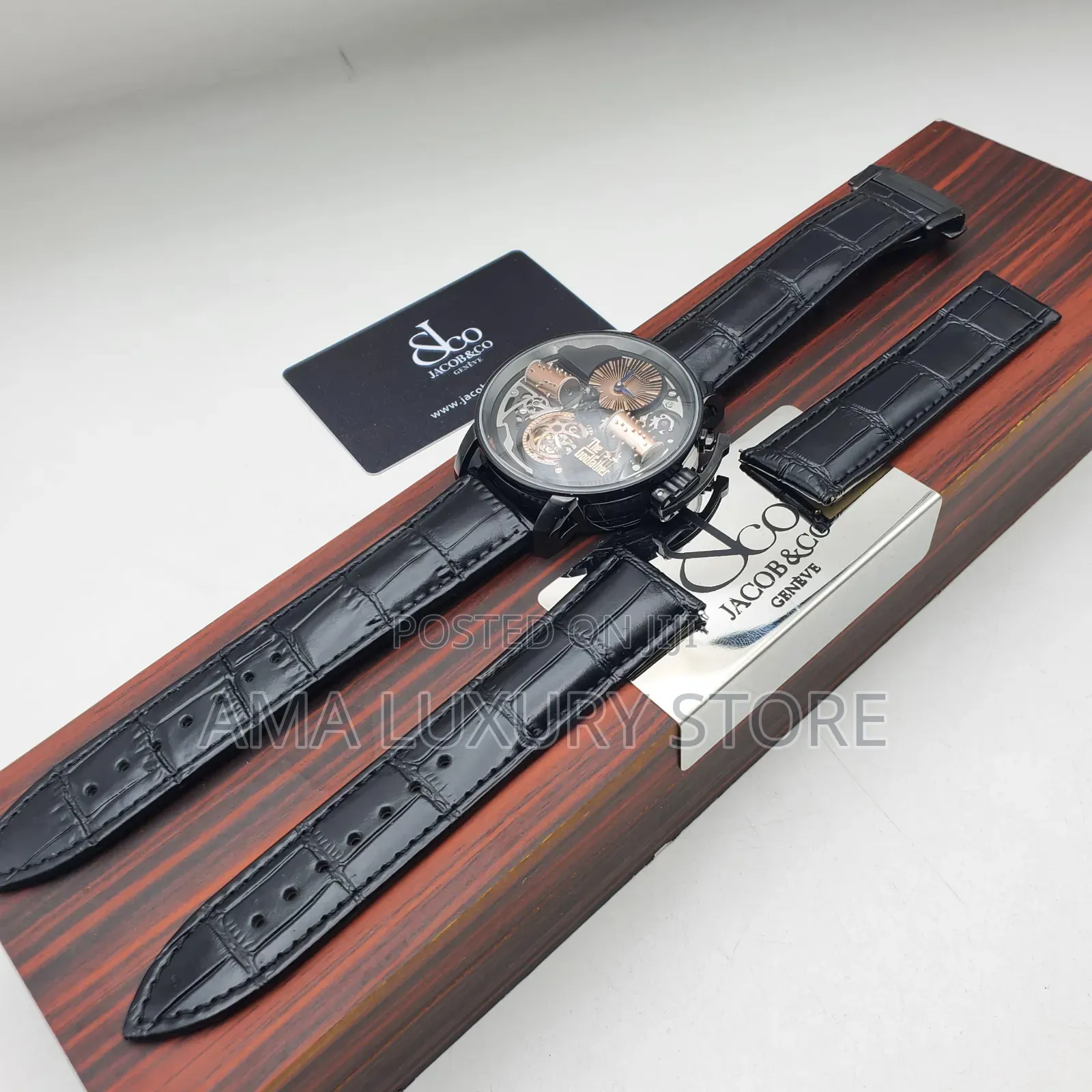 Jacob And Co Genuine Leather Men's Luxury Wristwatch (With Extra Strap
