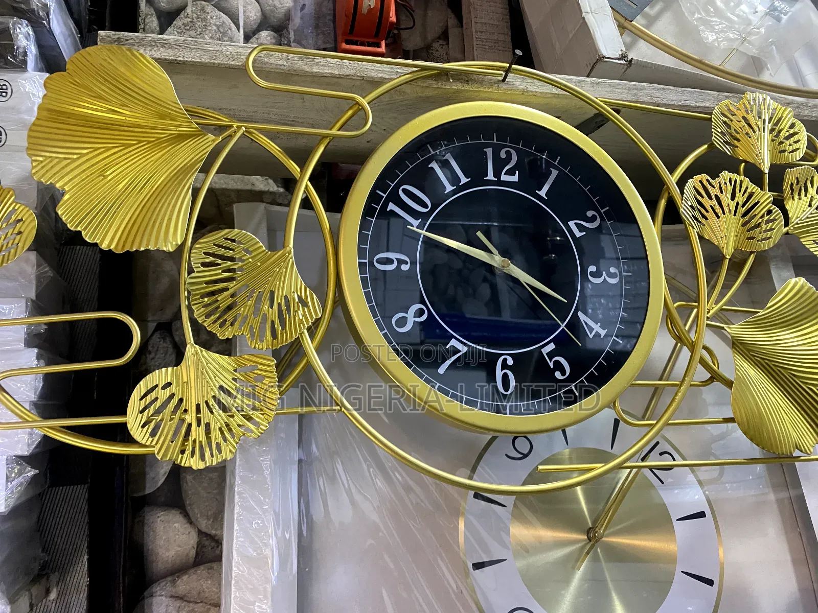 Large Wall Clock Peacock Iron Gold Multi Colour Feather Green Design