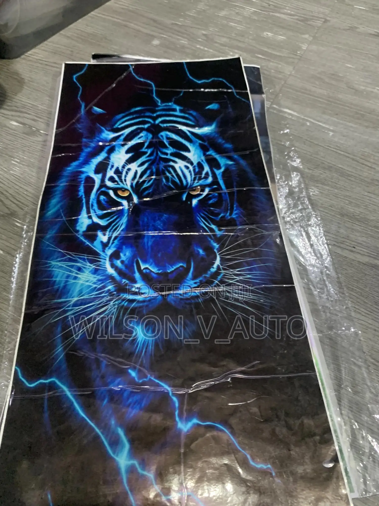 Universal Blue Lightning Tiger Car Door Pillar Sticker (Pair)