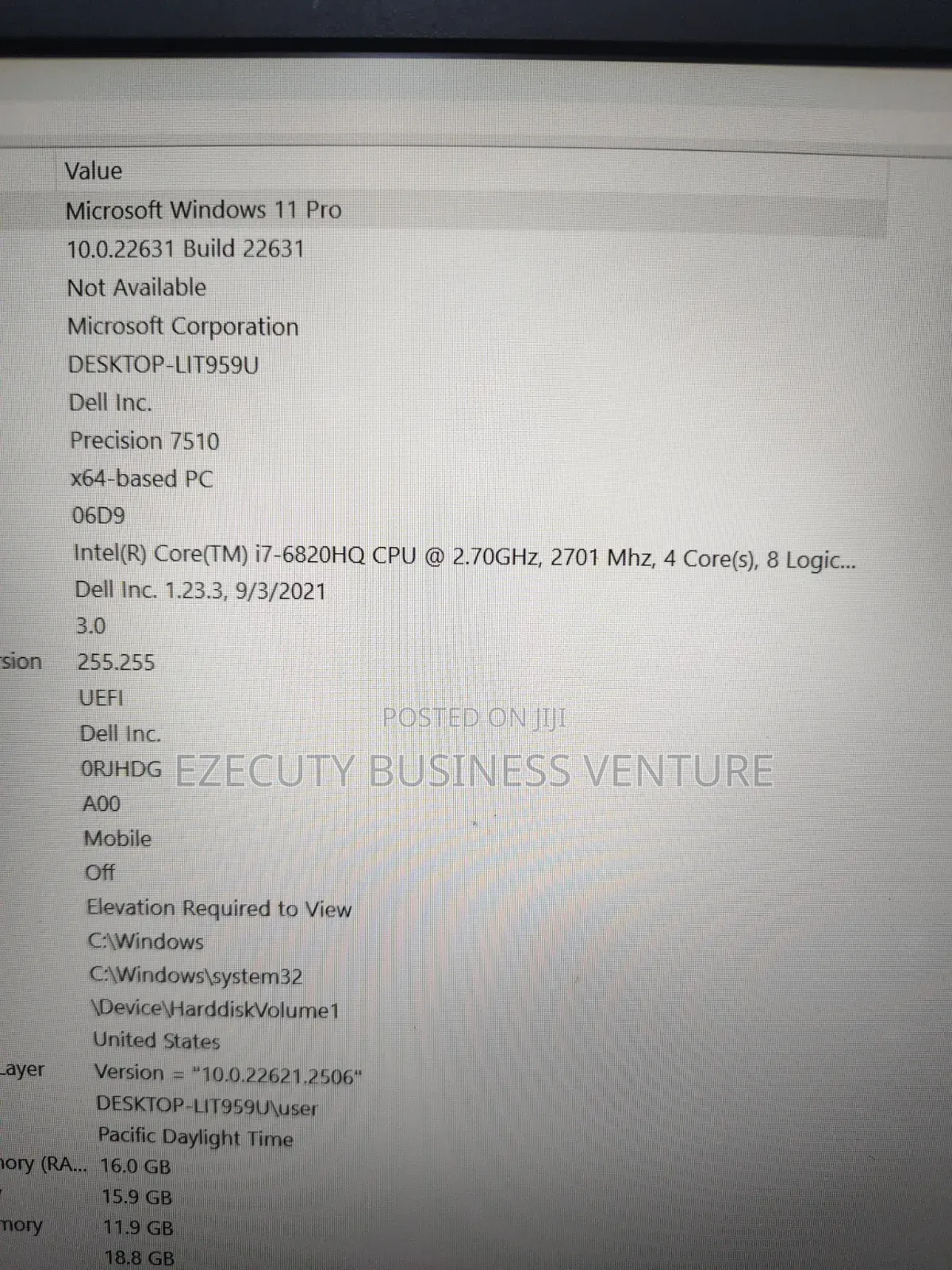 Laptop Dell Precision 7510 16GB Intel Core i7 SSD 512GB