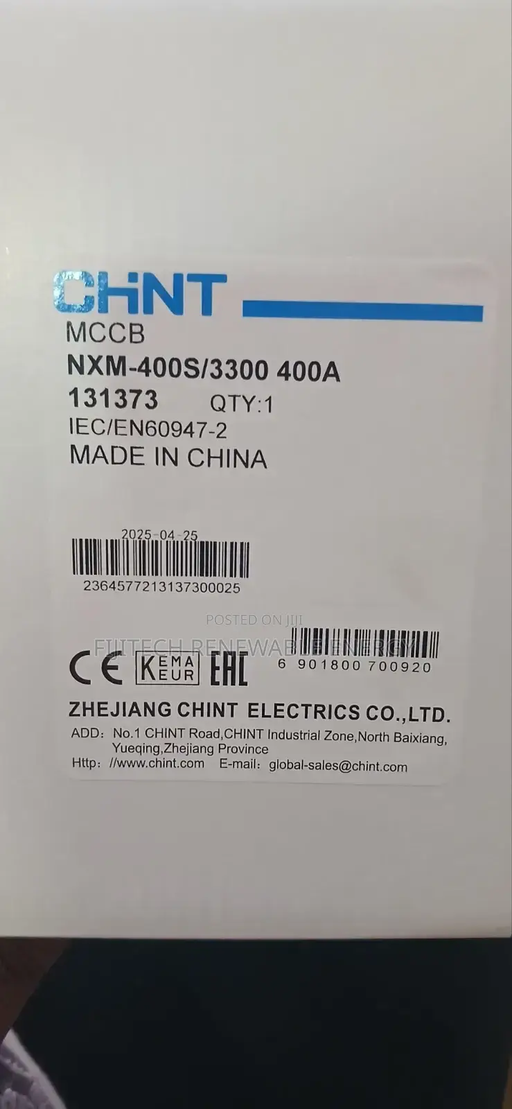 Chint NXM-400s/3300 Molded Case Circuit Breaker (Mccb).
