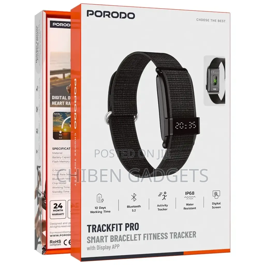 Porodo Trackfit Pro Smart Bracelet Fitness Tracker With Display App