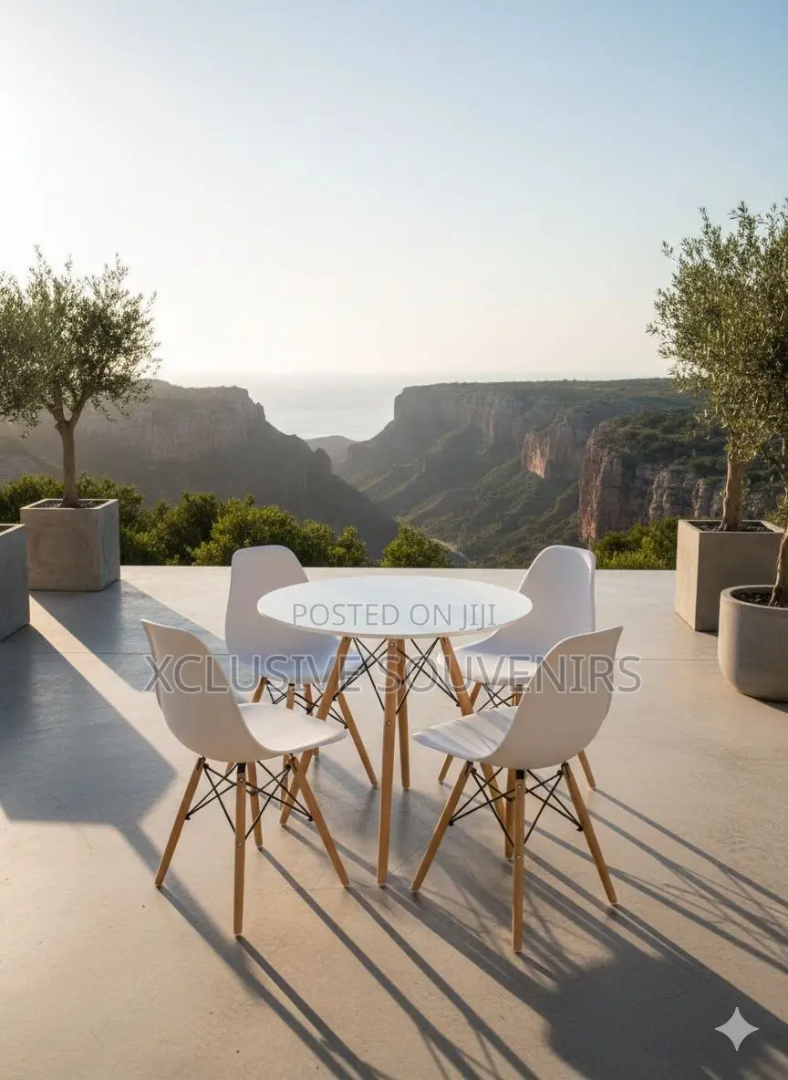 Simple Round/Rectangle Shape 4 Seater Dining Set With Solid Wood Foot
