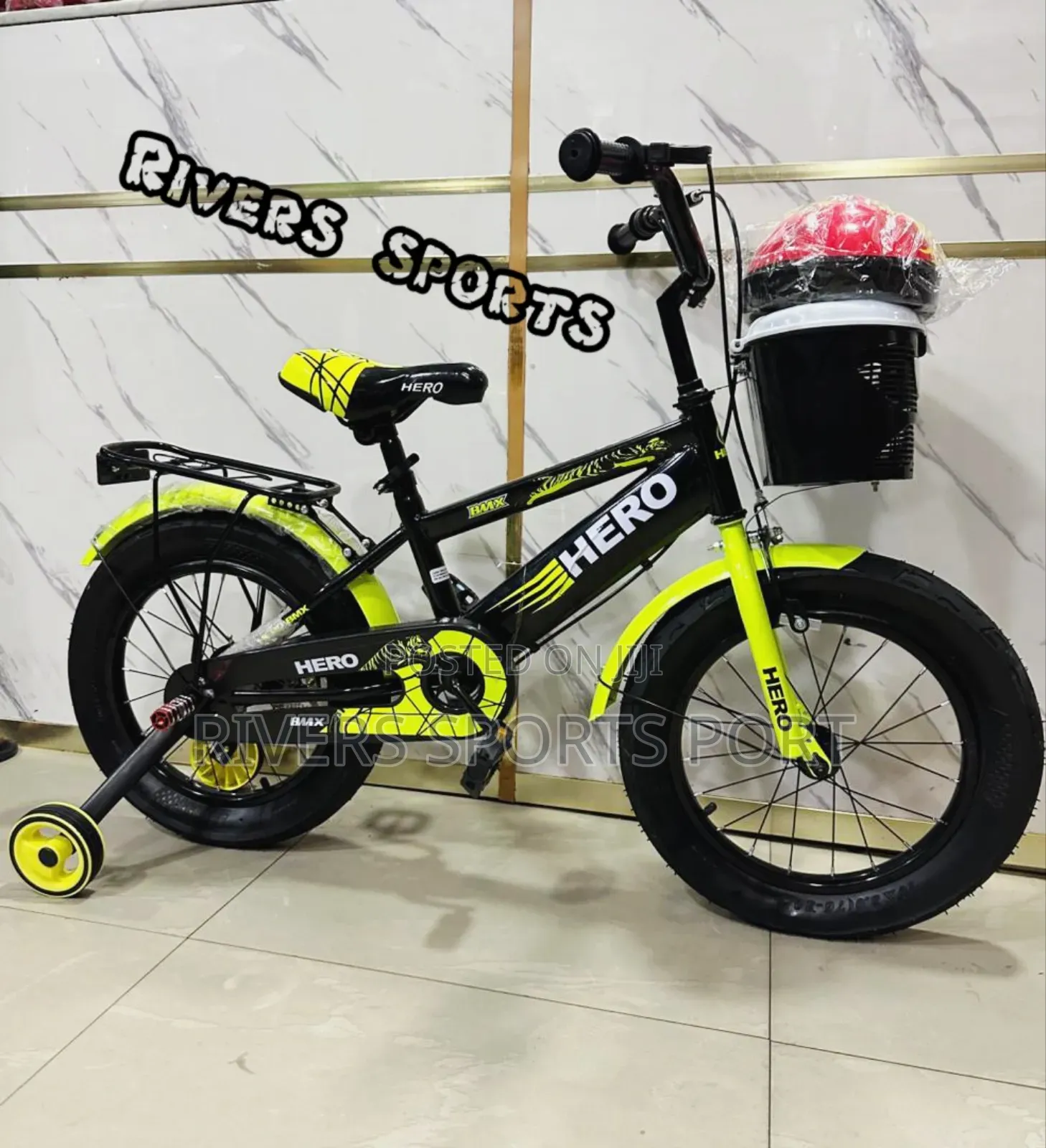 4-10 16" Bmx Kids Bike Bicycle With Training Wheels, Basket & Helmet