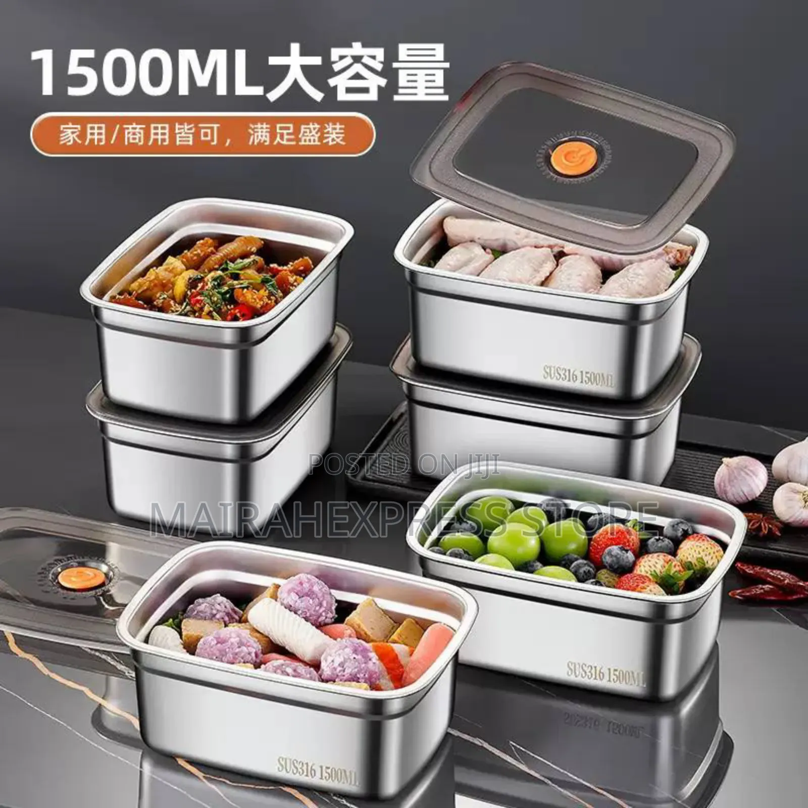 5pcs Stainless Steel Food Storage Boxes (T361