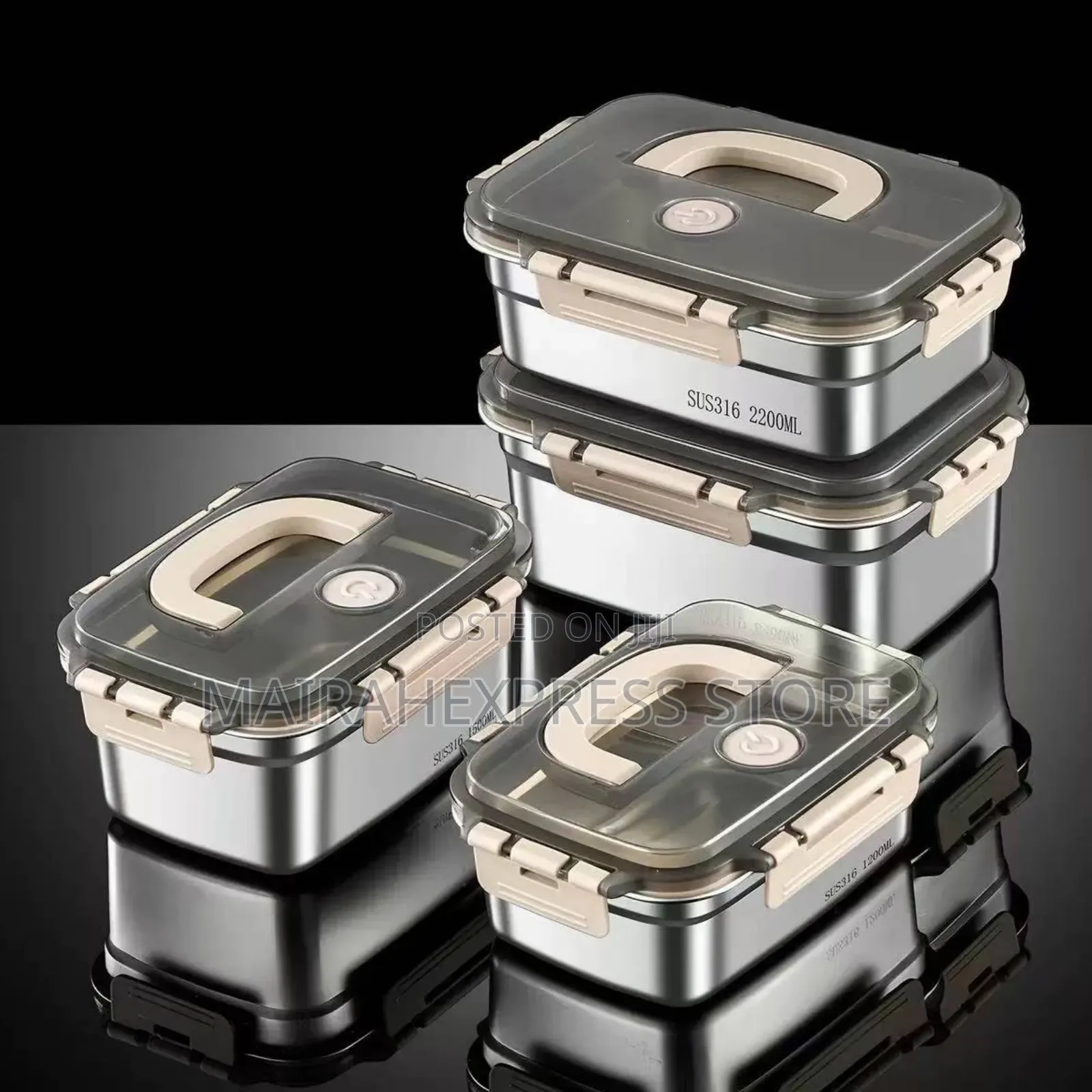 5pcs Stainless Steel Handheld Food Storage Boxes (T2mm7)