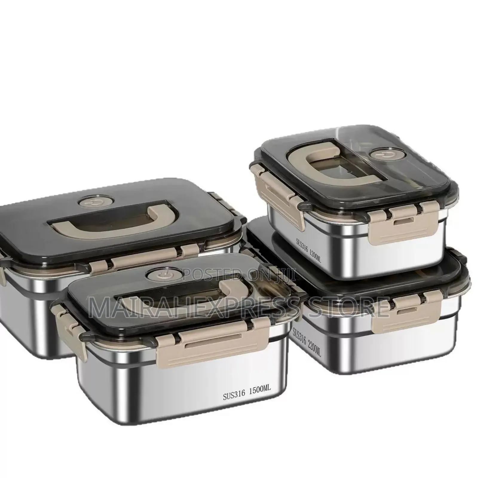 5pcs Stainless Steel Handheld Food Storage Boxes (T2mm7)