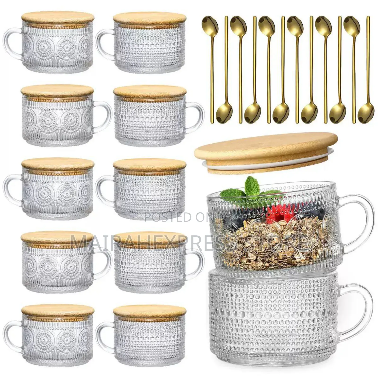 4pcs Embossed Flower Pattern Vintage Glass Coffee Mug (T2mm7)