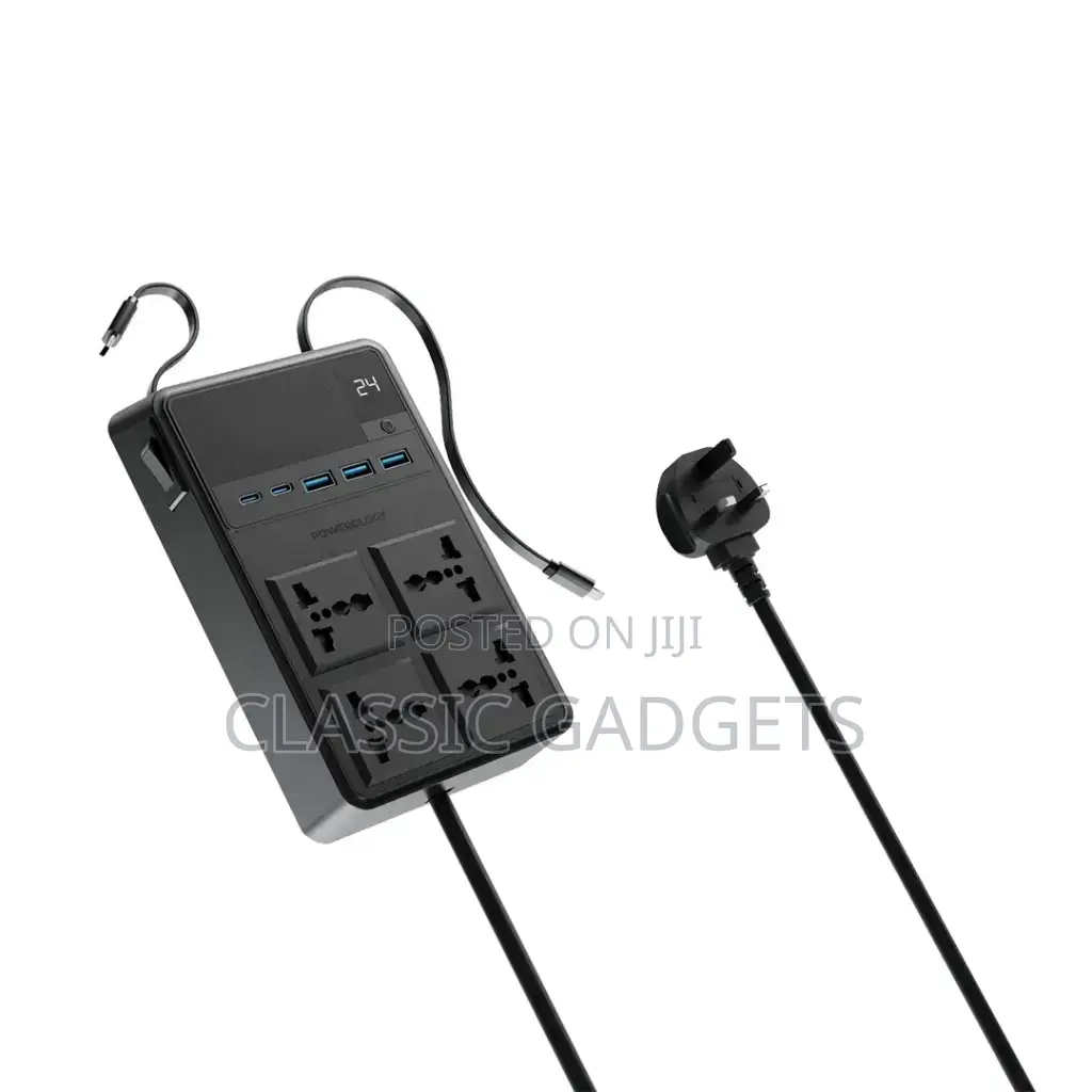 Powerology 2500w 4 Ac Power Strip With Built-in Retractable Cables