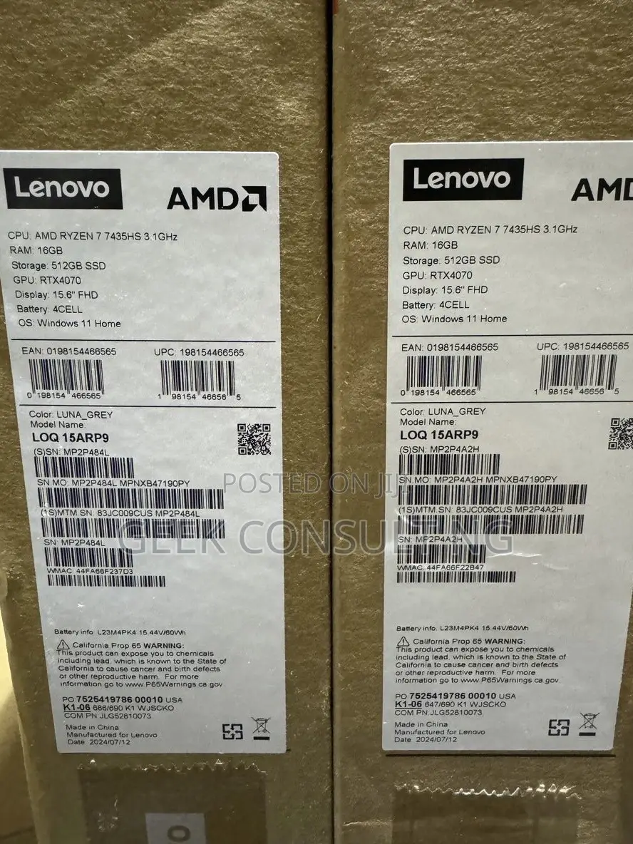 New Laptop Lenovo LOQ 15ARP9 16GB AMD Ryzen 7 SSD 512GB