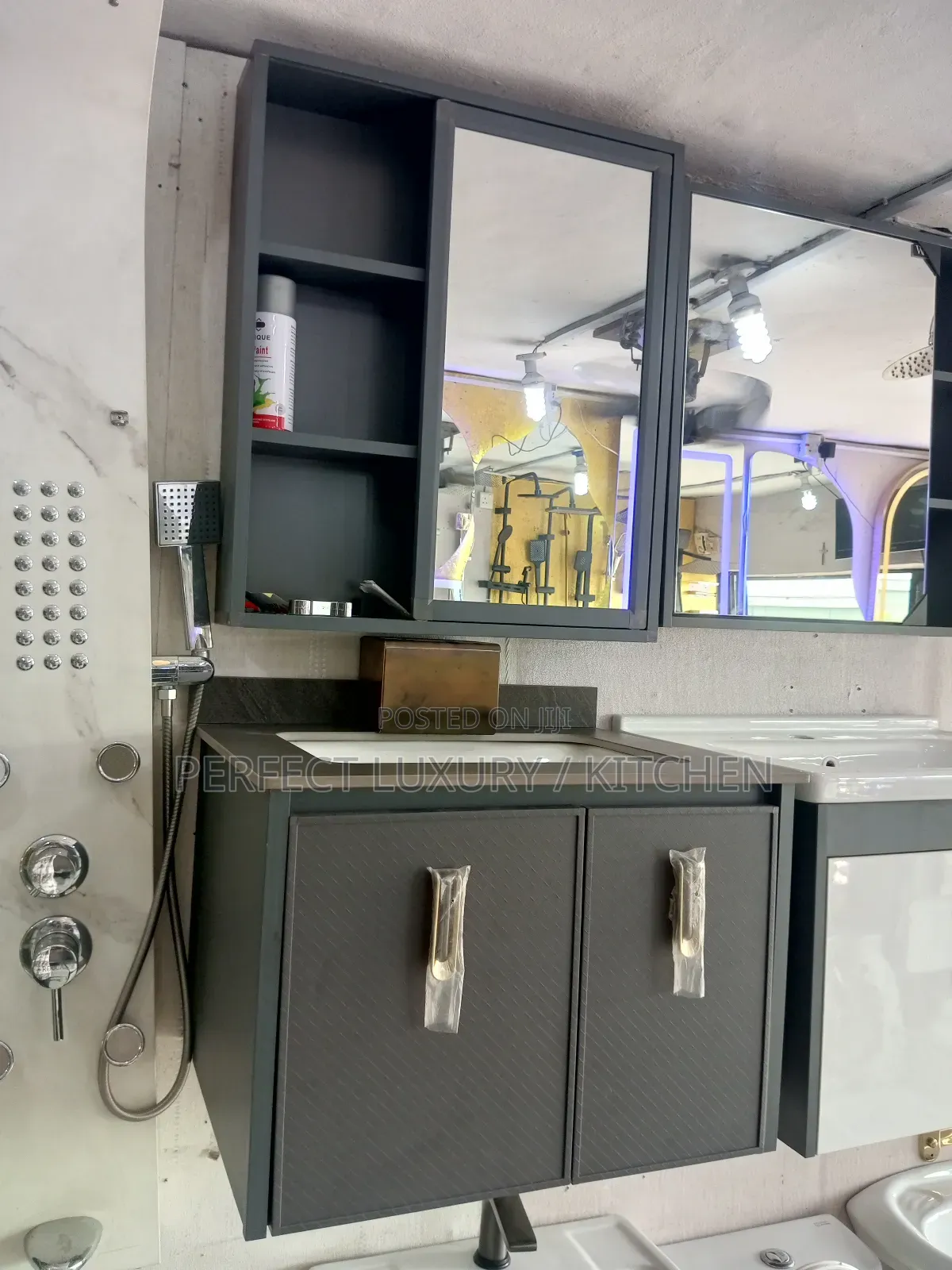 Gray 60x60cm Kitchen Cabinet With Mirror