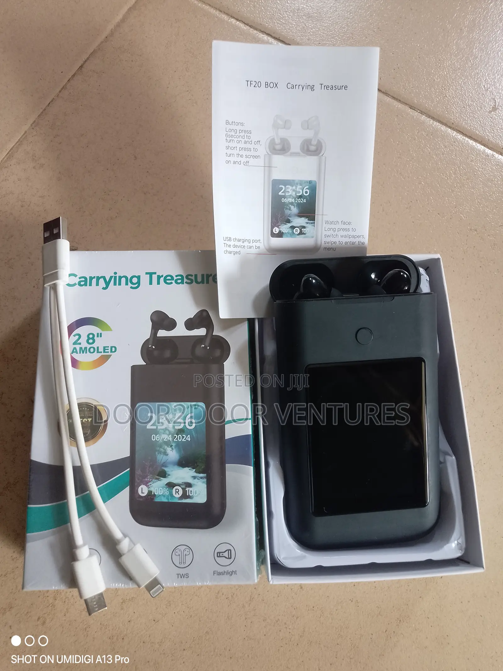 3 In 1 Earbuds With Powerbank And Torchlight. Touchscreen