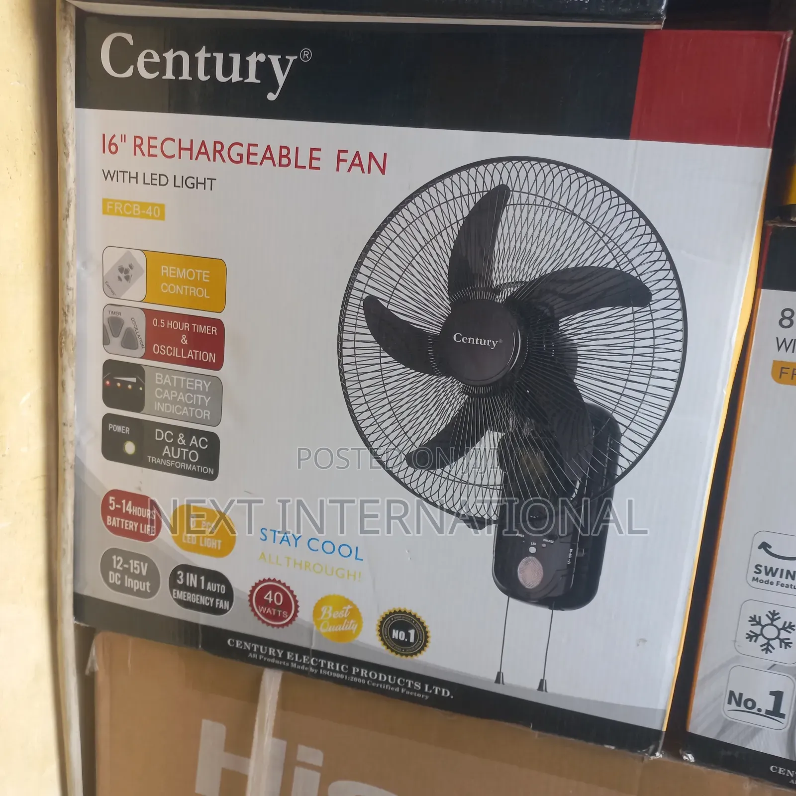 Century Rechargeable Wall Fan 16 Inches With Led Lights