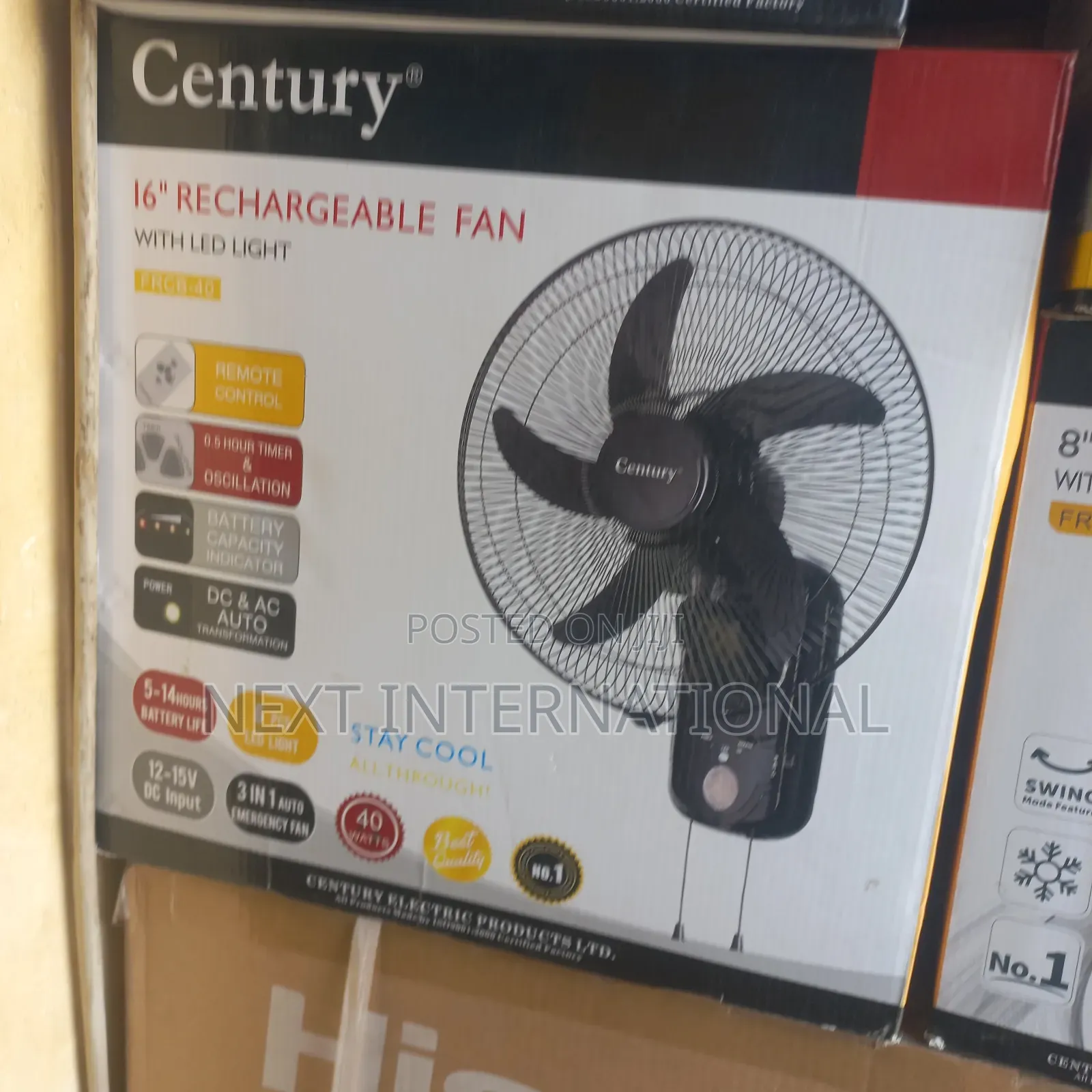 Century Rechargeable Wall Fan 16 Inches With Led Lights